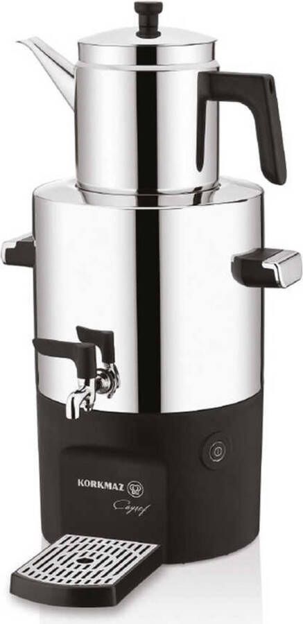 Korkmaz Çayşef Inox Elektrische Theepot Turkse Theepot Samovar Ideaal voor Kantoren en kantoorkeuken 35 glazen thee