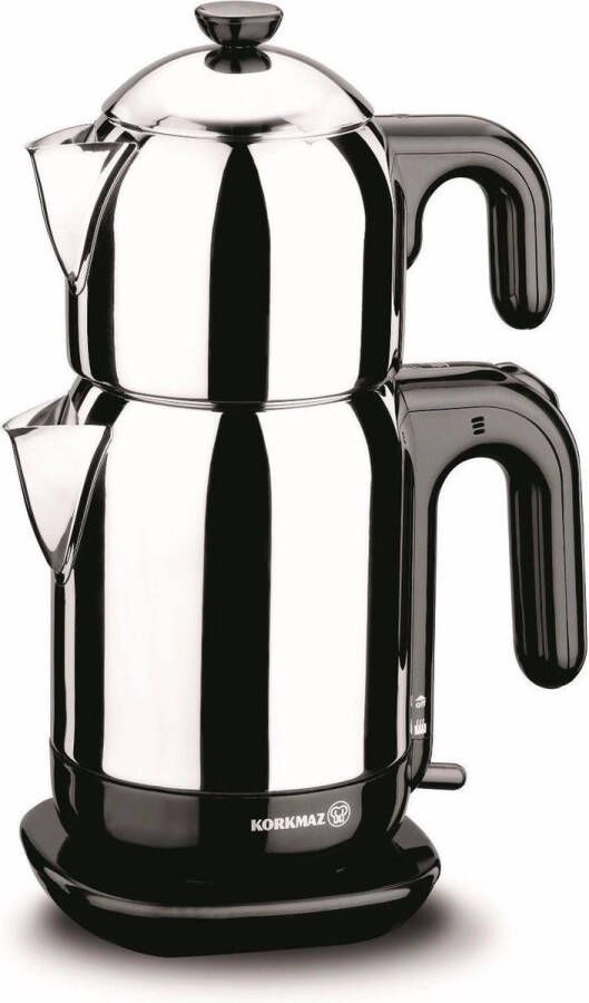 Korkmaz Turkse elektrische theepot A369 theezetapparaat 1600 W Zwart Roestvrijstaal
