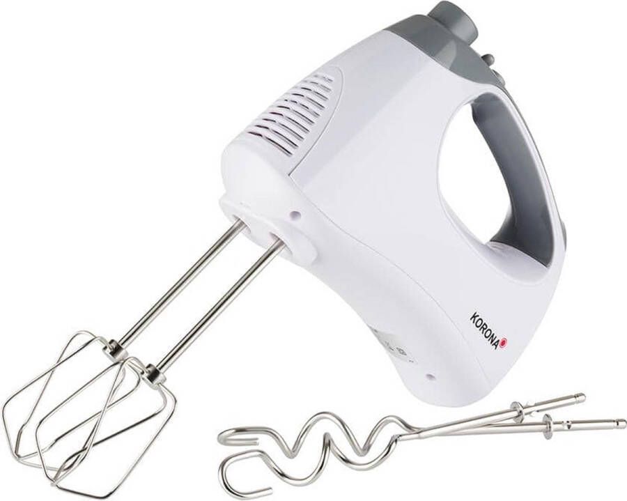 Korona 23011 Handmixer Wit Grijs Staafmixer Met extra lange gardes en kneedhaken 300 watt Roestvrij staal 5 snelheidsstanden en turbo