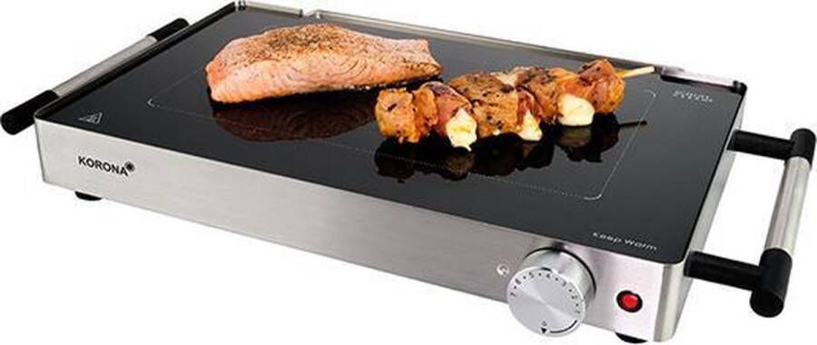 Korona 46100 Glas-Tafelgrill 2 in 1 Tafelgrill en warmhoudplaat 800 watt Roestvrijstalen behuizing Instelbaar van 50-240 °C Grilloppervlak van Duitse SCHOTT-glasceramiek