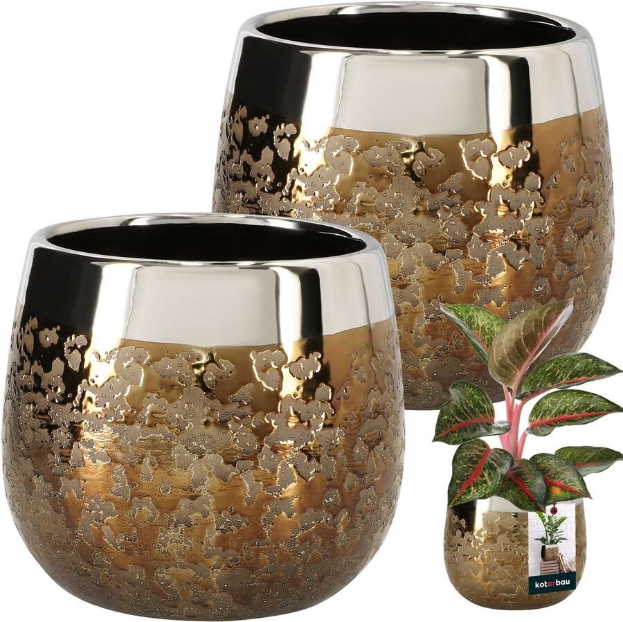 KOTARBAU Glamour Serie Gouden Ronde Pot 14 cm Handgemaakt Milieuvriendelijk
