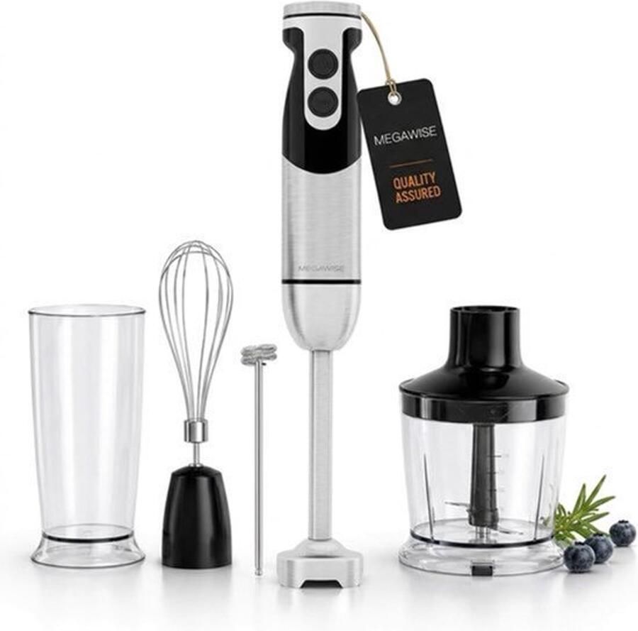 Krachtige Pro 5-in-1 staafmixer van titanium 12 snelheden met snoer 80% scherpere messen 500 ml hakmolen 600 ml beker garde en melkopschuimer (zwart)