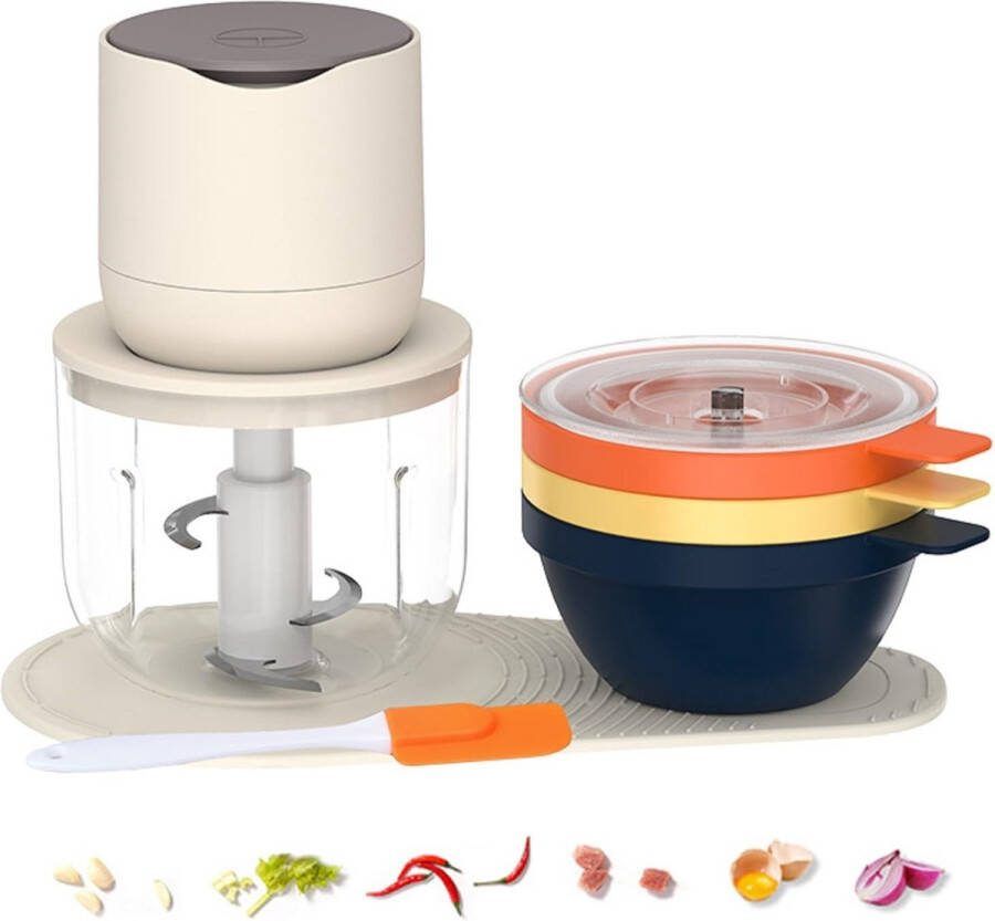 Kraftverdia ™-3-in-1 multifunctionele elektrische keukenmachine-vleesmolen-blenders-Hakmolen-600ML + 3 kleurrijke 240ml kommen-Voor knoflook noten vlees groenten en uien-kitchenaid - Foto 1