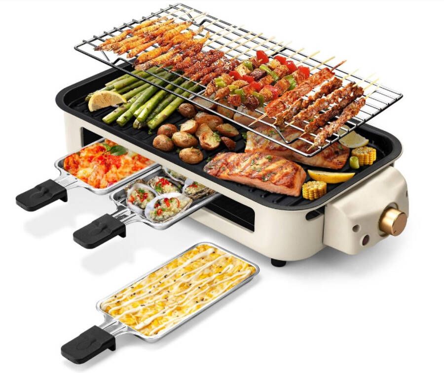 Kraftverdia Bakplaat electrisch Tafelgrill Grill apparaat Tepanyaki bakplaat Gourmetstel Met Grillnet & Anti-Aanbak Verwijderbaar Kookplaat Regelbare thermostaat Vaatschoonmachinebestendig rookloze barbecue voor binnen en buiten