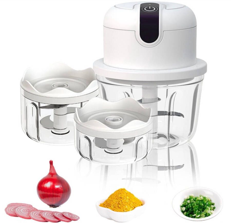 Kraftverdia Elektrische uienhakker-Hakmolen-Uiensnijder-USB oplaadbaar-met 3 mengbekers 100 250 350 ml-Knoflookhakker-voor Vlees Uien Fruit groente-kitchenaid
