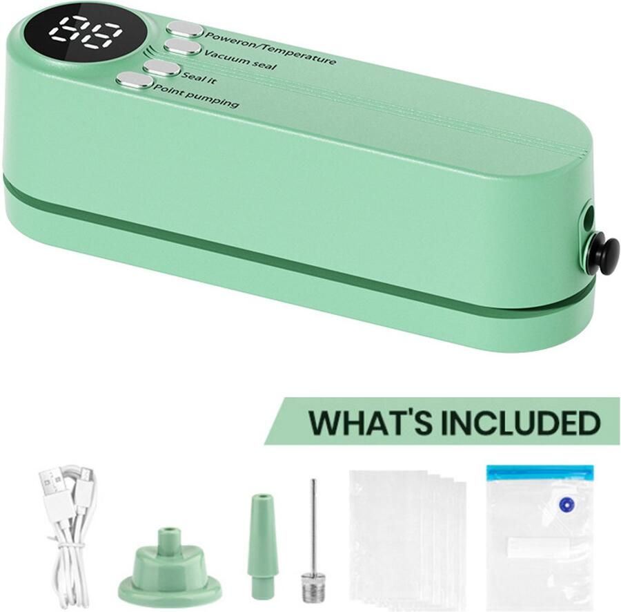 Kraftverdia Mini draadloze Vacumeermachine Draagbare Vacuummachine 60 kPa zuigkracht Seal Apparaat Vacuum Sealer Vacuummachine Groen