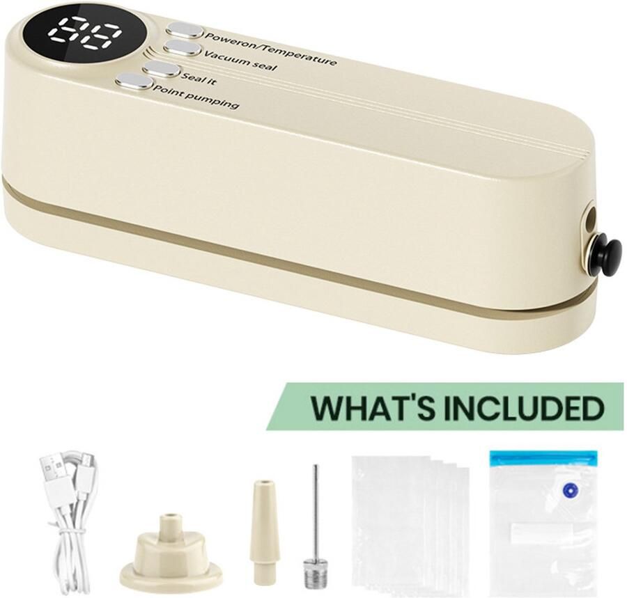 Kraftverdia Mini draadloze Vacumeermachine Draagbare Vacuummachine 60 kPa zuigkracht Seal Apparaat Vacuum Sealer Vacuummachine Wit