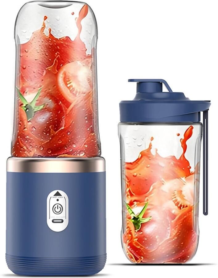 Kraftverdia Sapcentrifuge Draagbare blender Sapmaker Elektrische miniblender 6 messen Geschikt voor reizen keuken en fitness Blauw