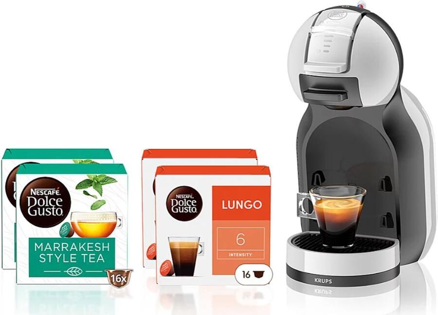 KRUPS DOLCE GUSTO Krups Nescafé Dolce Gusto Mini Me YY5832FD Grijs – Automatische Koffiecupmachine – Inclusief 32 Bio Lungo Capsules + 32 Marrakech Style Tea Capsules