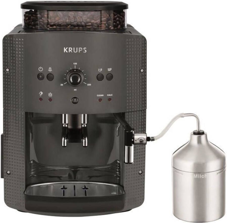 Krups Koffiezetapparaat met bonenmaler Melkopschuimer 2 espressokoppen tegelijk Automatische reiniging Essential grijs YY5149FD