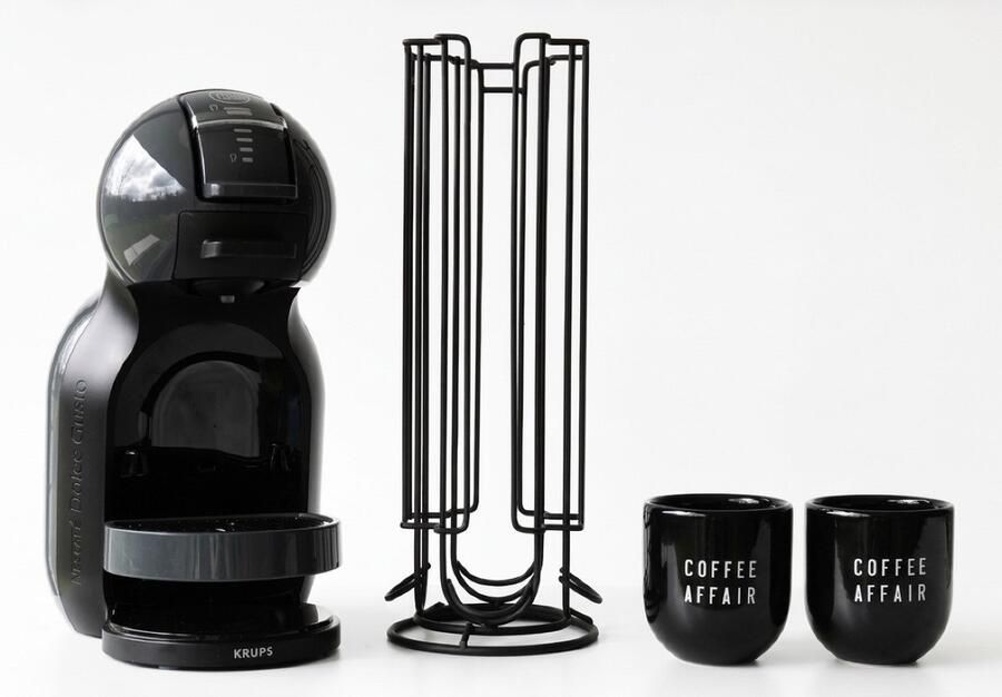 Krups Cadeaupakket met Minime 123810 Anthraciet zwart + capsulehouder voor DOLCE GUSTO-capsules zwart + 2 zwarte mokken met opschrift COFFEE AFFAIR - Foto 3