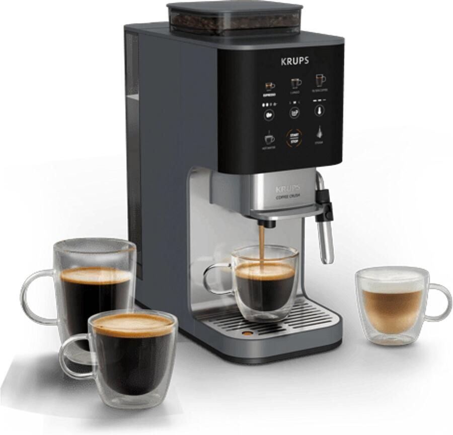 Krups Coffee Crush SA404B Automatische koffiemachine Carbon Compact 15 cm breed Geschikt voor bonen en gemalen koffie Stoompijpje