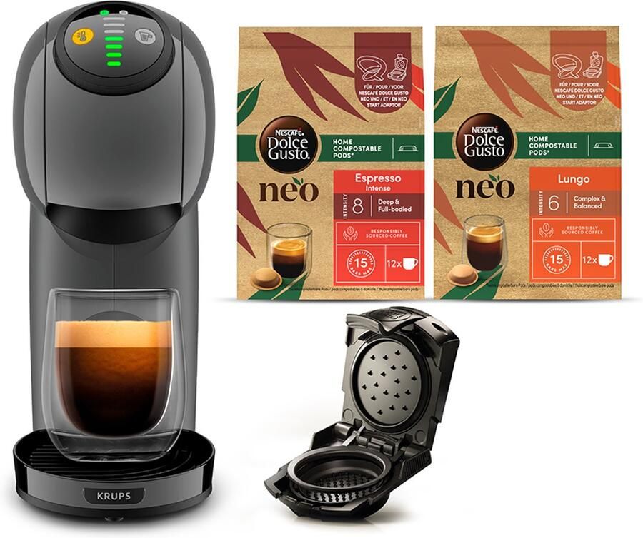 Krups Dolce Gusto Genio S YY5895FD – Capsule Koffiemachine – 15 bar – Zwart – Zonder melkopschuimer – Bundle 2x NEO Espresso Lungo + NEO Capsule Adapter