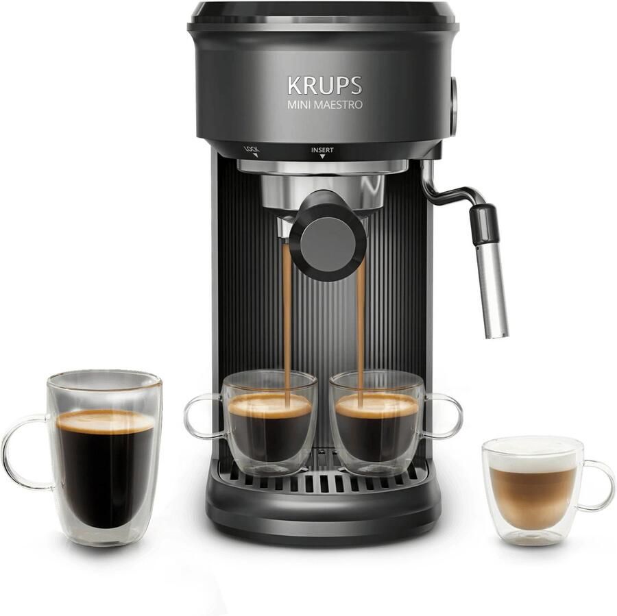Krups Mini Maestro XP3508 Pistonmachine 20 bar druk 7 recepten voor warme en koude dranken
