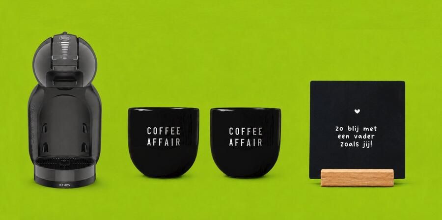 Krups NESCAFÉ Dolce Gusto MiniMe KP120810 Koffiecupmachine Antraciet zwart + 2 zwarte mokken Coffee Affair + zwarte tegel Zo blij met een vader zoals jij + tegelhouder (cadeau)PAKKET
