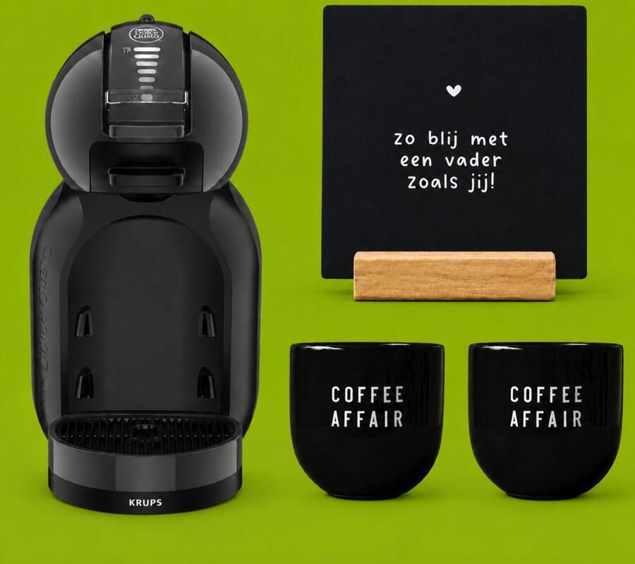 Krups NESCAFÉ Dolce Gusto MiniMe KP120810 Koffiecupmachine Antraciet zwart + 2 zwarte mokken Coffee Affair + zwarte tegel Zo blij met een vader zoals jij + tegelhouder (cadeau)PAKKET