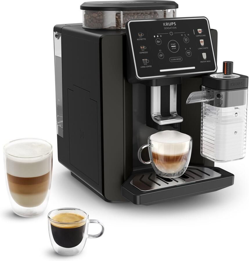 Krups Volautomatisch koffiezetapparaat EA9128D Sensation Milk 6 koffie- en melkspecialiteiten autom. reiniging metalen zetgroep