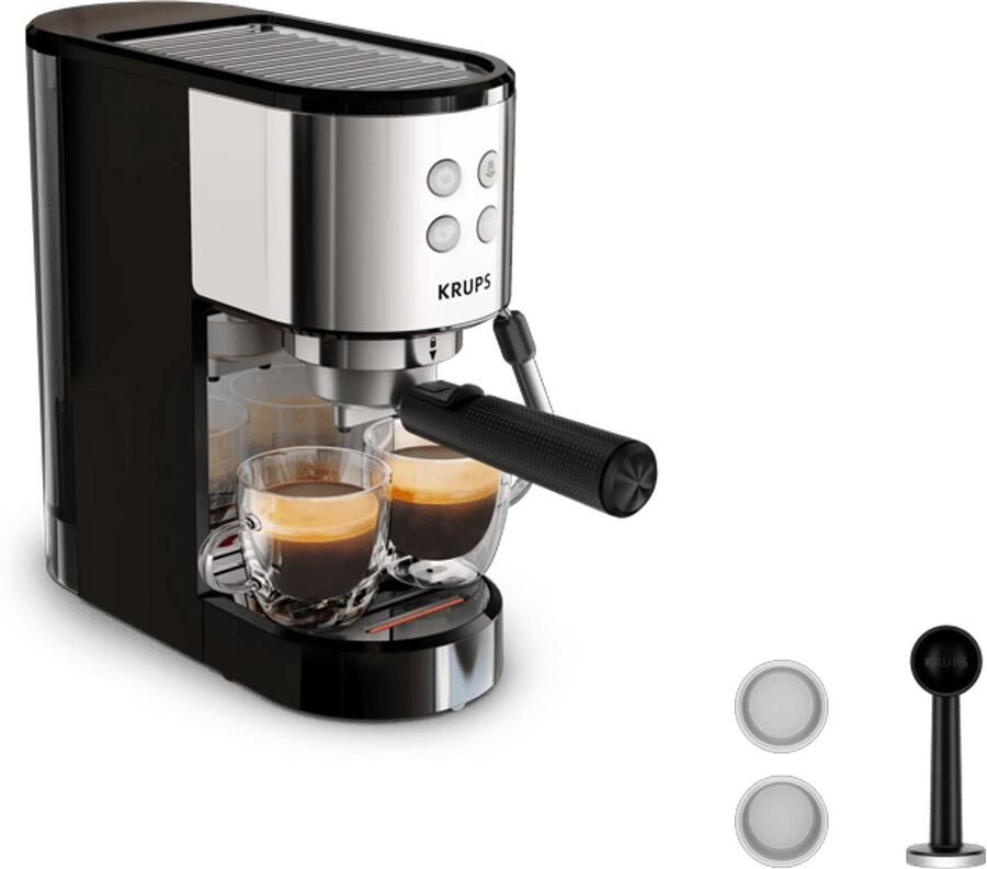 Krups Espressomachine XP4418 Virtuoso Essential Zeefdrager Roestvrijstalen applicaties slank compact design 2 filterinzetstukken - Foto 2