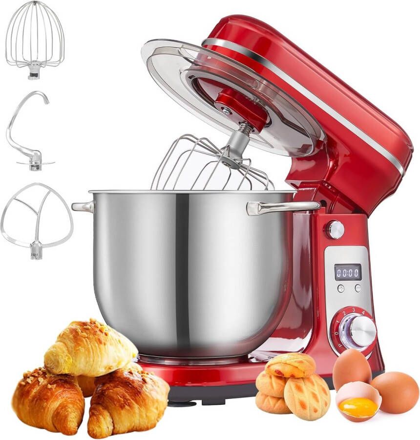 KTN Keukenmachine Keukenrobot Keukenmixer Foodprocessor Deegmachine 1200W 6L 6 Snelheden Rood