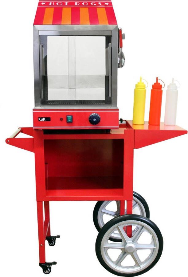 KuKoo Hotdog Machine & Kar 95x41x150 cm Incl. Tang + Sausflessen 220-240V 100 Worsten & 30 Broodjes Evenementen Bruiloft - Foto 1