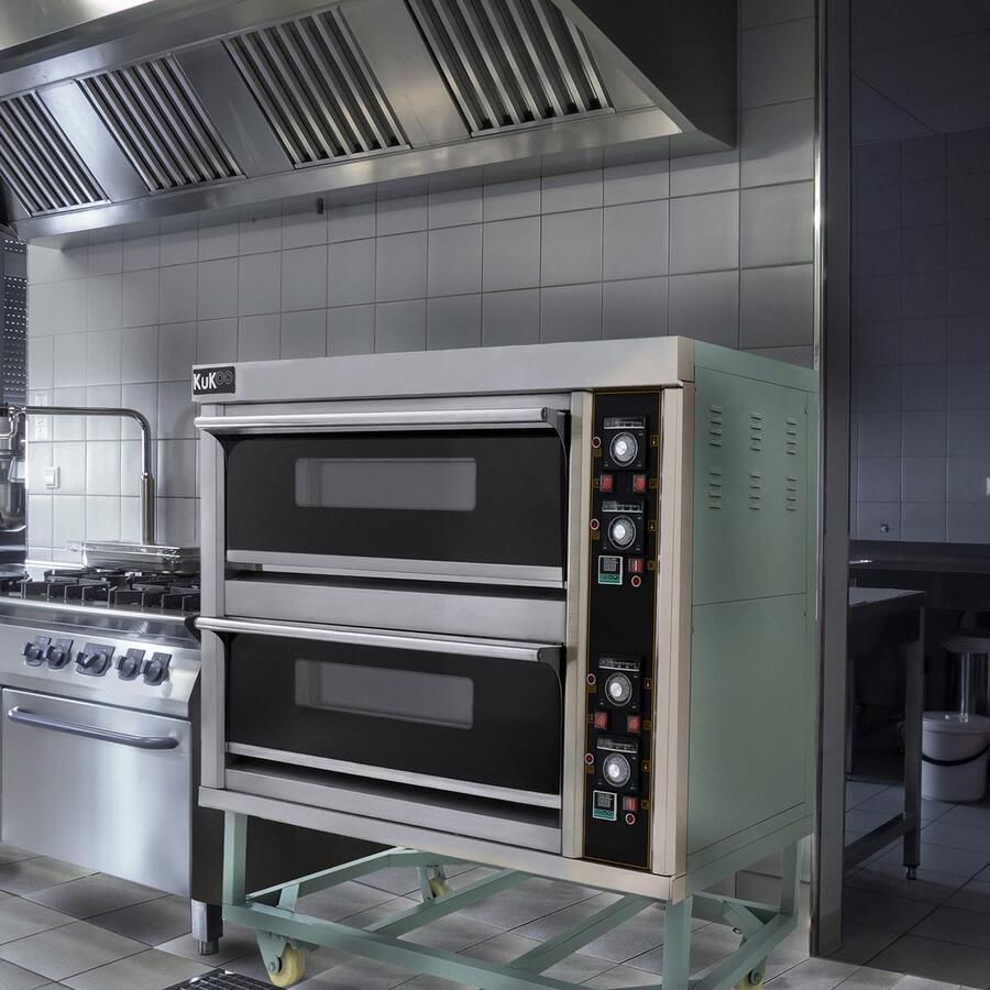 KuKoo Commerciële pizzaoven 2 ovenruimtes driefasig elektrisch incl. pizzaschep