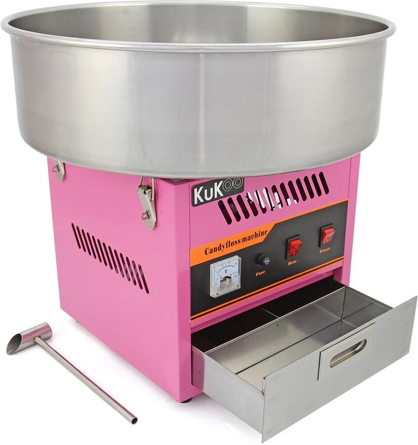 KuKoo Retro suikerspinmachine roze met RVS kom en thermostaat