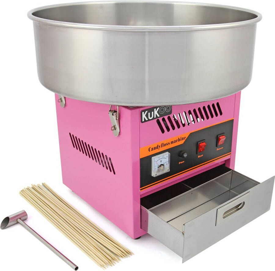 MonsterShop KuKoo Suikerspin Machine GRATIS 500 suikerspin stokken Grote 50cm RVS kom Eenvoudige bediening Eenvoudig schoon te houden