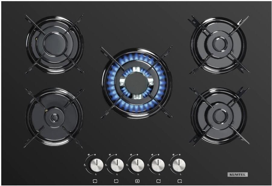 Kumtel KO-500A HDF – Inbouw Gaskookplaat – 5 Pits Wokbrander – 75 cm – Aardgas & LPG