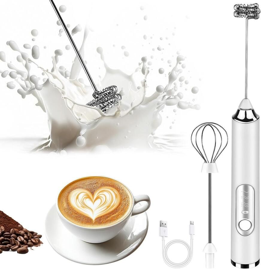 KVCC Melkopschuimer electrisch USB Oplaadbare Melkopschuimer – Elektrische Melkopschuimer met 2 Kloppers en 3 Snelheden Latte Koffie Matcha en Slagroom