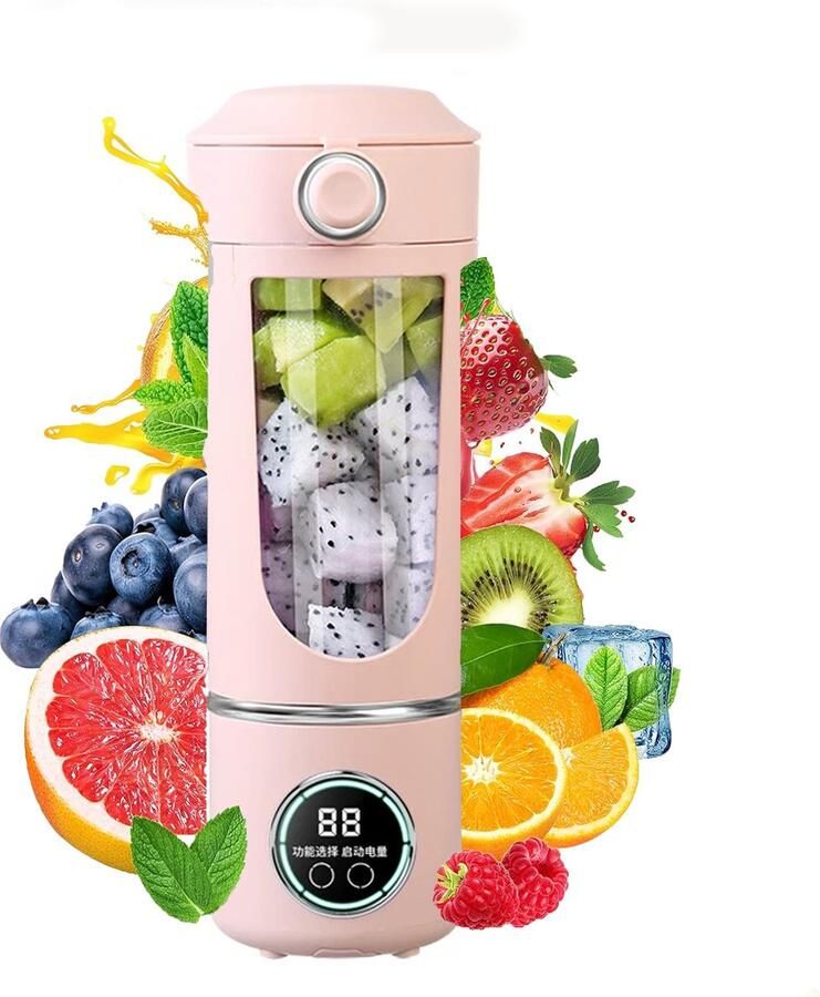KZQ 700 ml draagbare fruitmixer USB oplaadbaar met hoge snelheid Perfect voor smoothies en eiwitshakes Ideaal voor thuis en onderweg Roze