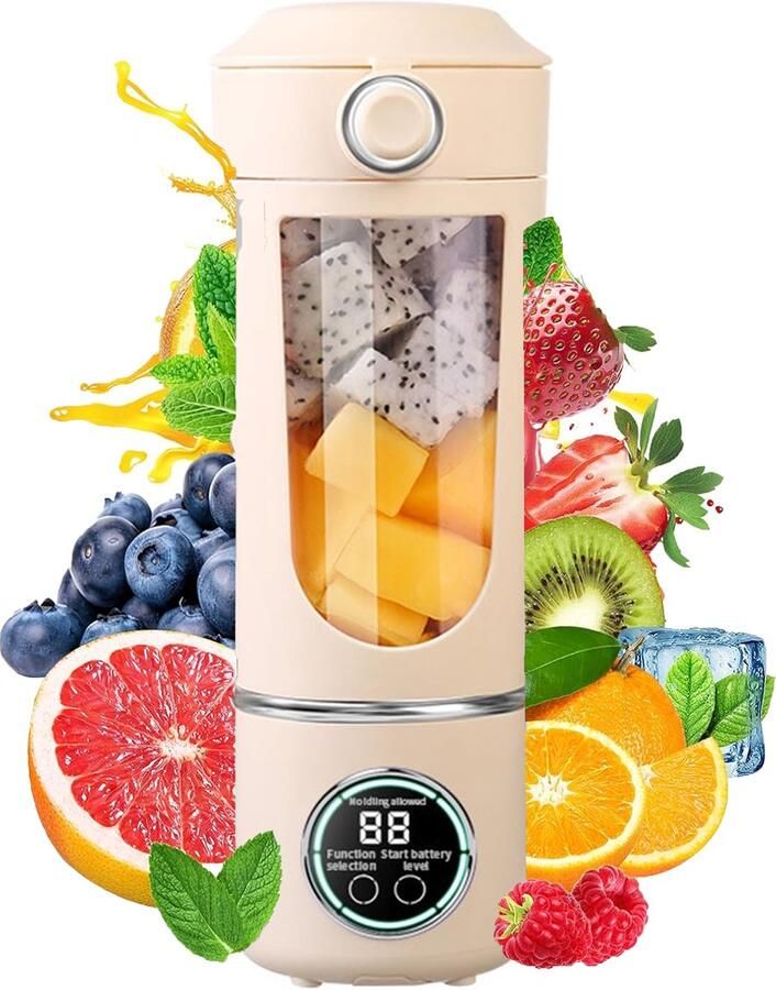 KZQ 700 ml draagbare fruitmixer USB oplaadbaar met hoge snelheid Perfect voor smoothies en eiwitshakes Ideaal voor thuis en onderweg Beige