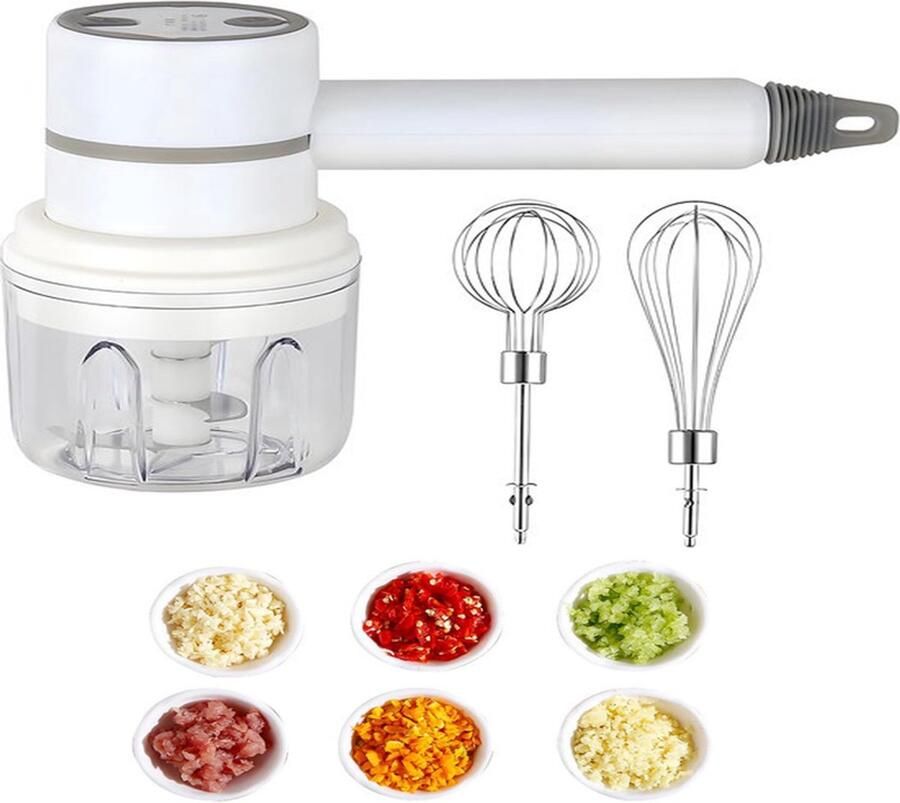 KZQ Draadloze 2-in-1 keukenmixer en knoflookstamper Handmixer voor bakken en ingrediënten mengen Compact en krachtig voor thuisgebruik Wit