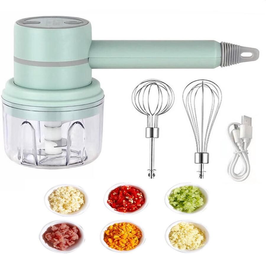 KZQ Draadloze 2-in-1 keukenmixer en knoflookstamper Handmixer voor bakken en ingrediënten mengen Compact en krachtig voor thuisgebruik Groen