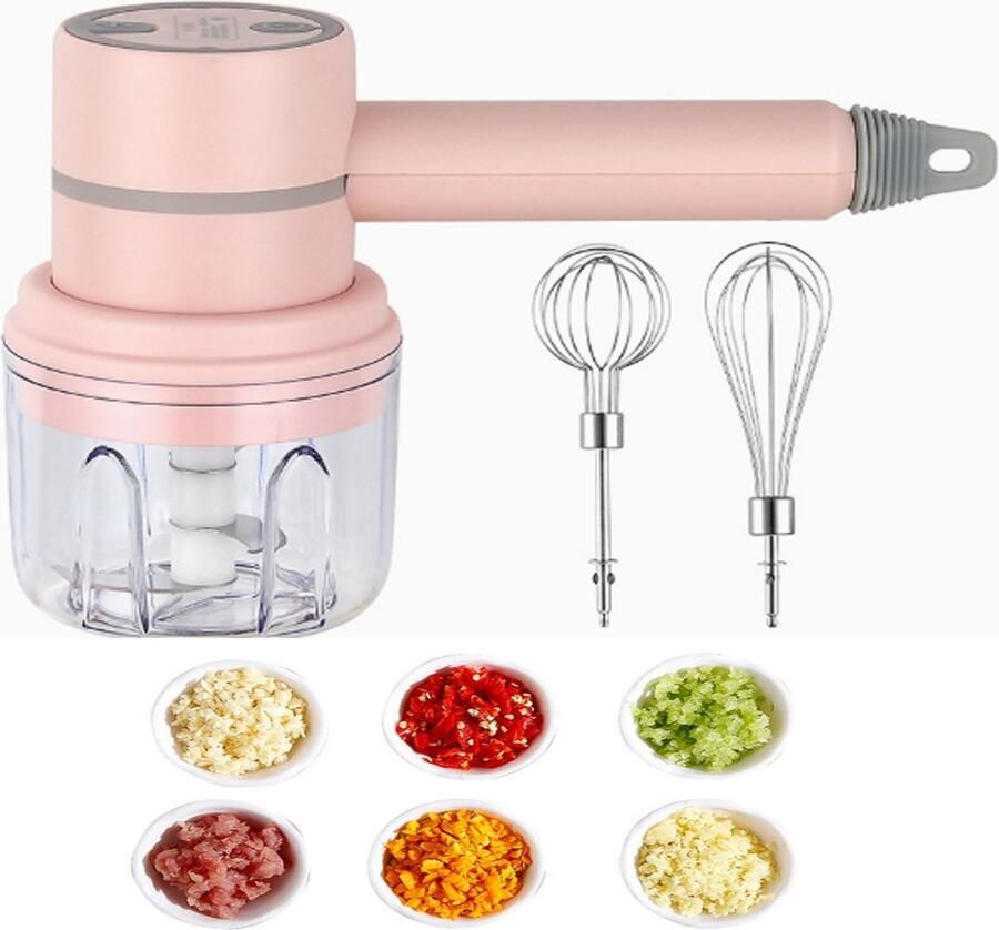 KZQ Draadloze 2-in-1 keukenmixer en knoflookstamper Handmixer voor bakken en ingrediënten mengen Compact en krachtig voor thuisgebruik Roze