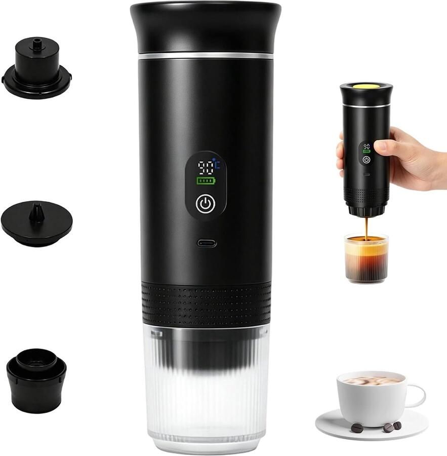 KZQ Draagbaar koffiezetapparaat Mini reiskoffiezetapparaat 3-in-1 zelfverwarmend elektrisch koffiezetapparaat USB-C-interface Geschikt voor koffiepoeder en koffiecapsules Ideaal voor kamperen wandelen en op kantoor