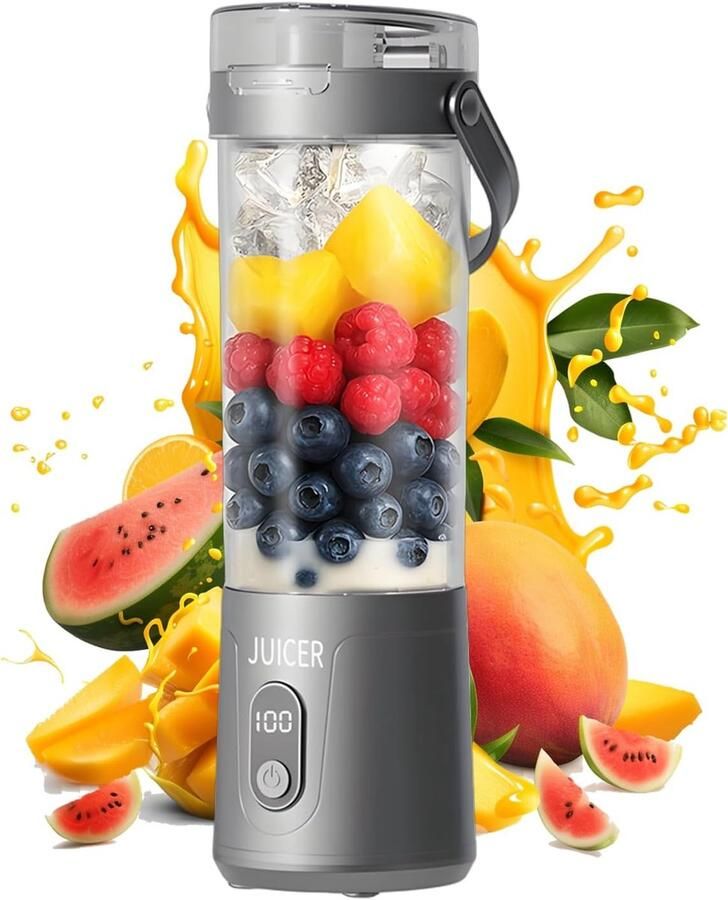 KZQ Draagbare Blender 600ml Elektrische Mini Sapcentrifuge Met Usb Voor Fruit Shakes En Smoothies Geschikt Voor Thuis Kantoor School En Buiten Digitaal Display Grijs