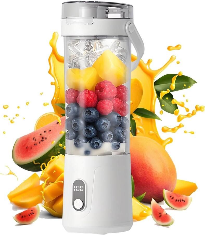 KZQ Draagbare Blender 600ml Elektrische Mini Sapcentrifuge Met Usb Voor Fruit Shakes En Smoothies Geschikt Voor Thuis Kantoor School En Buiten Digitaal Display Wit