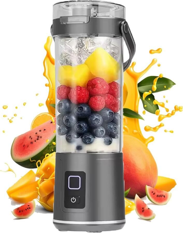 KZQ Draagbare Blender 600ml Elektrische Mini Sapcentrifuge Met Usb Voor Fruit Shakes En Smoothies Geschikt Voor Thuis Kantoor School En Buiten Knop Bediening Grijs