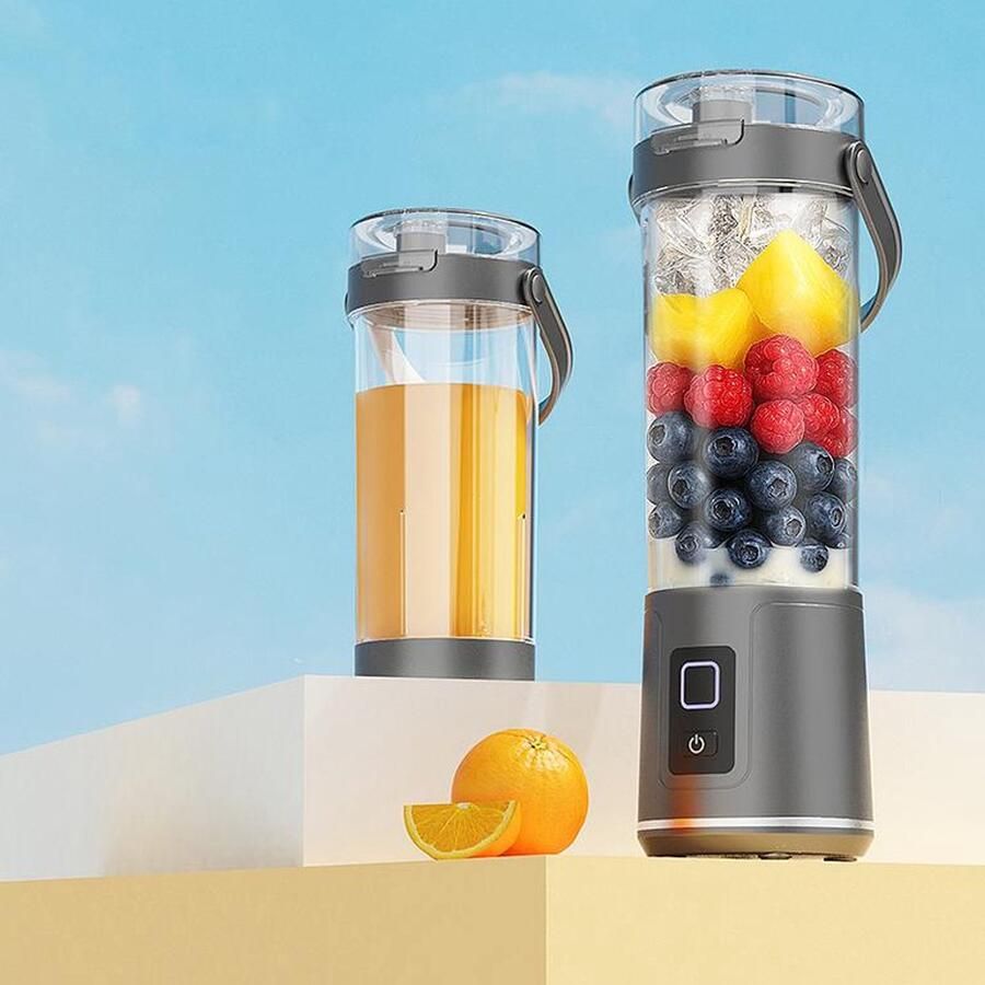 KZQ Draagbare blender – Smoothie-maker – Krachtige mini-blender draadloos & oplaadbaar – Verpulvert ijs en fruit – Grijs