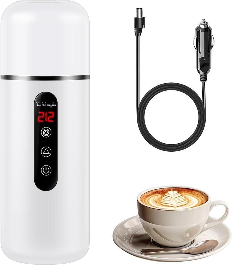 KZQ Draagbare elektrische waterkoker voor auto 12V 24V 420 ml met ingebouwde roerder Geschikt voor thee koffie en melk Wit