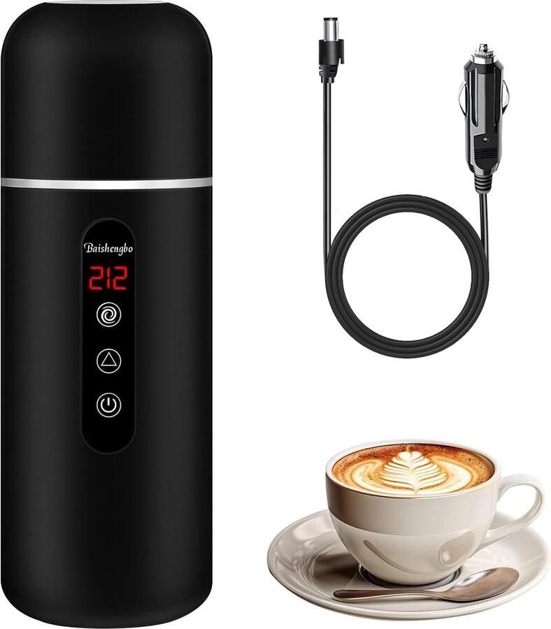 KZQ Draagbare elektrische waterkoker voor auto 12V 24V 420 ml met ingebouwde roerder Geschikt voor thee koffie en melk Zwart