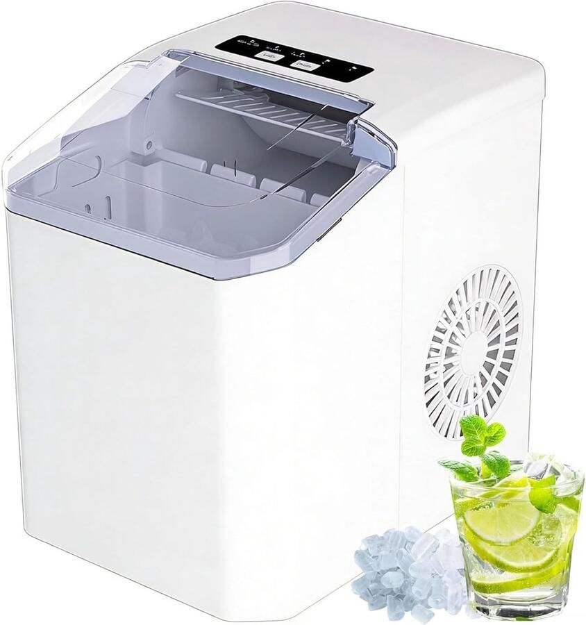 KZQ Draagbare IJsblokjesmachine 1 3 Liter 9 IJsblokjes In 6 Minuten 2 Groottes Zelfreinigend 12kg Per 24 Uur Incl Schep En Lekbak Wit