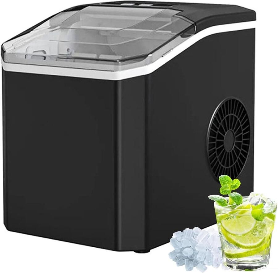 KZQ Draagbare IJsblokjesmachine 1 3 Liter 9 IJsblokjes In 6 Minuten 2 Groottes Zelfreinigend 12kg Per 24 Uur Incl Schep En Lekbak Zwart