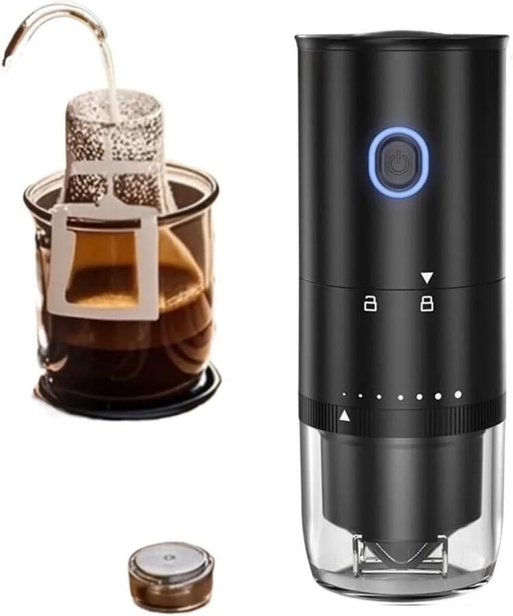 KZQ Draagbare Koffiemachine met Oplaadbare Koffiemolen Keramische Maalstenen Elektrische Grinder voor Kamperen Wandelen en Kantoorgebruik Zwart