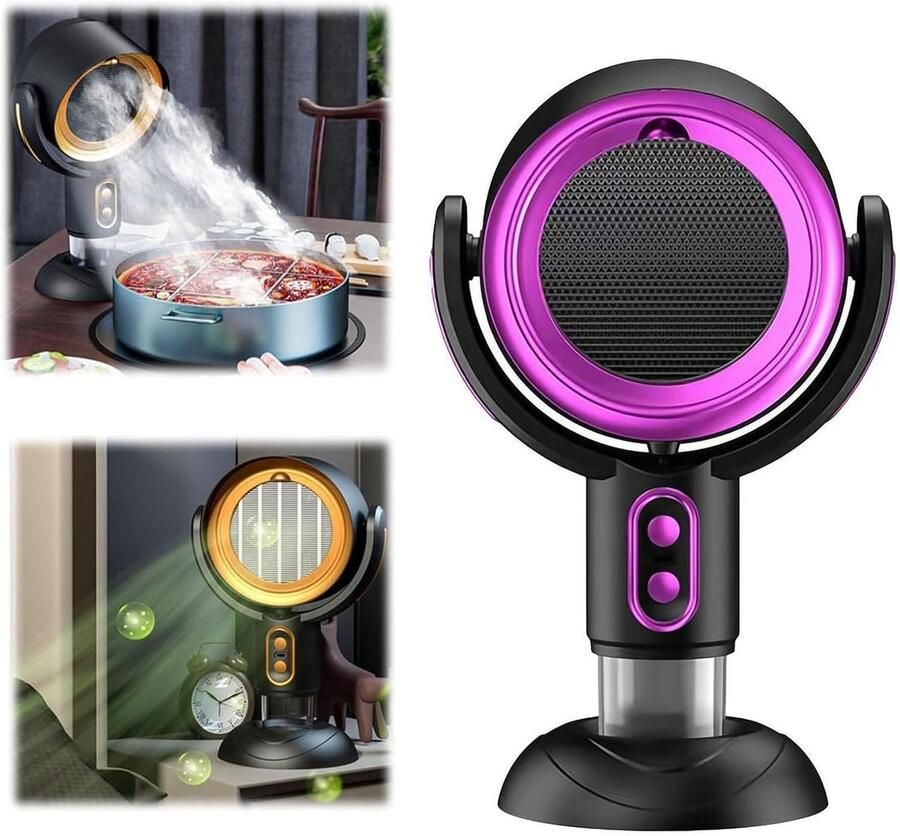 KZQ Draagbare mini-afzuigkap met 2 windsnelheden en afneembaar filter -Binnengrill hotpot en kamperen Zwartpaars