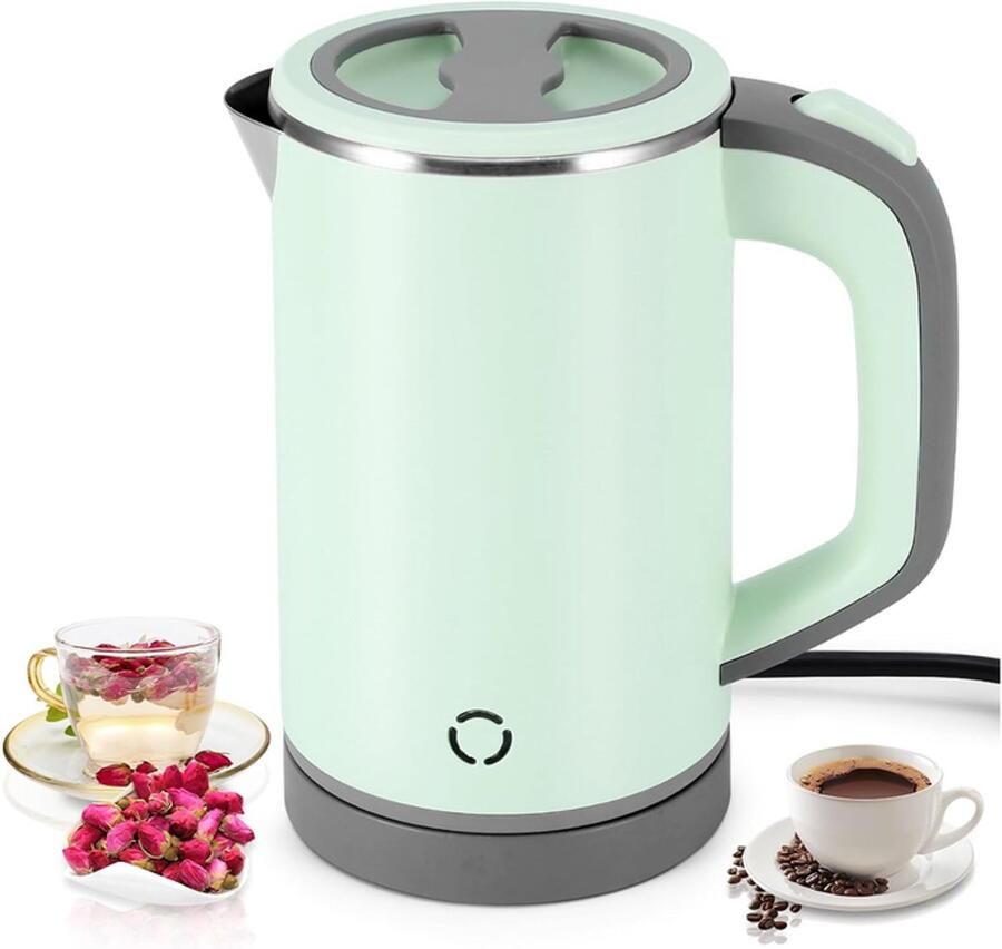 KZQ Draagbare reiswaterkoker 0 8 liter 600W snel koken dubbel geïsoleerd lichtgewicht RVS turquoise