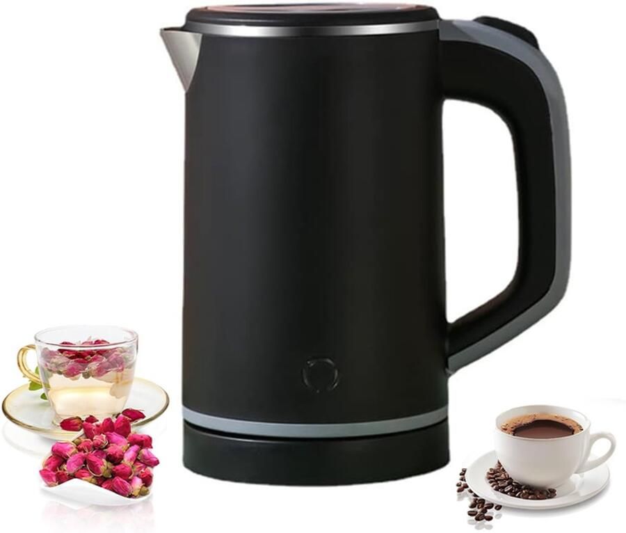 KZQ Draagbare reiswaterkoker 0 8 liter 600W snel koken dubbel geïsoleerd lichtgewicht RVS zwart