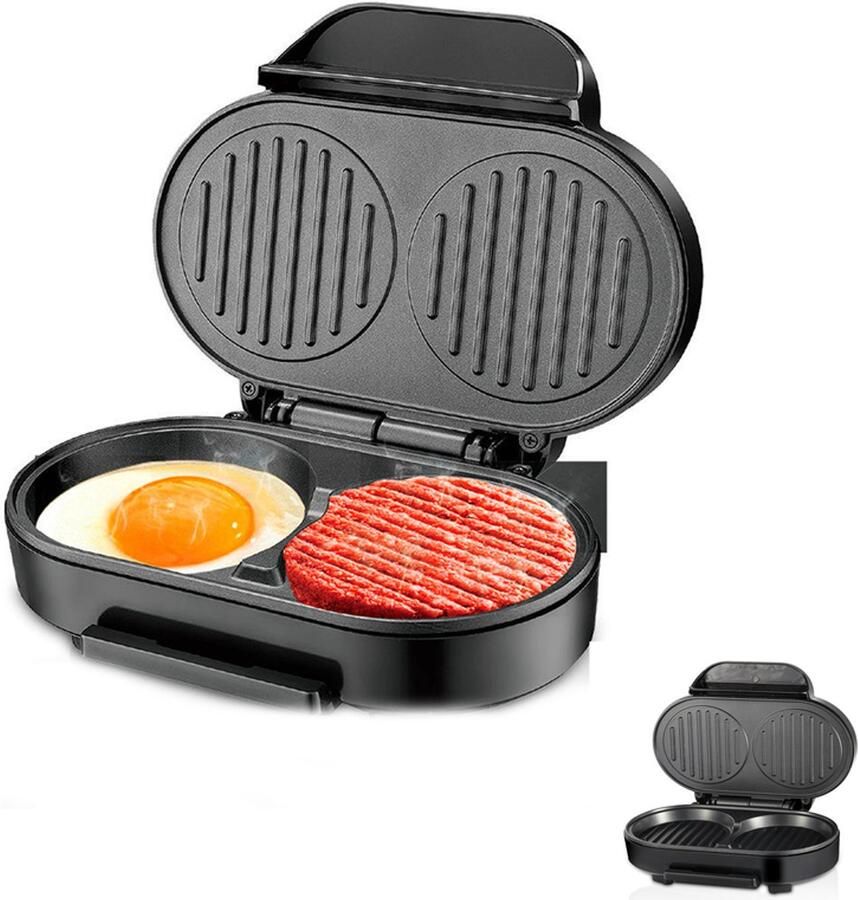 KZQ Dubbele ontbijtgrill en panini-maker -aanbakplaat Voor ei omelet hamburger en sandwich Geschikt voor thuis kantoor en studentenkamer