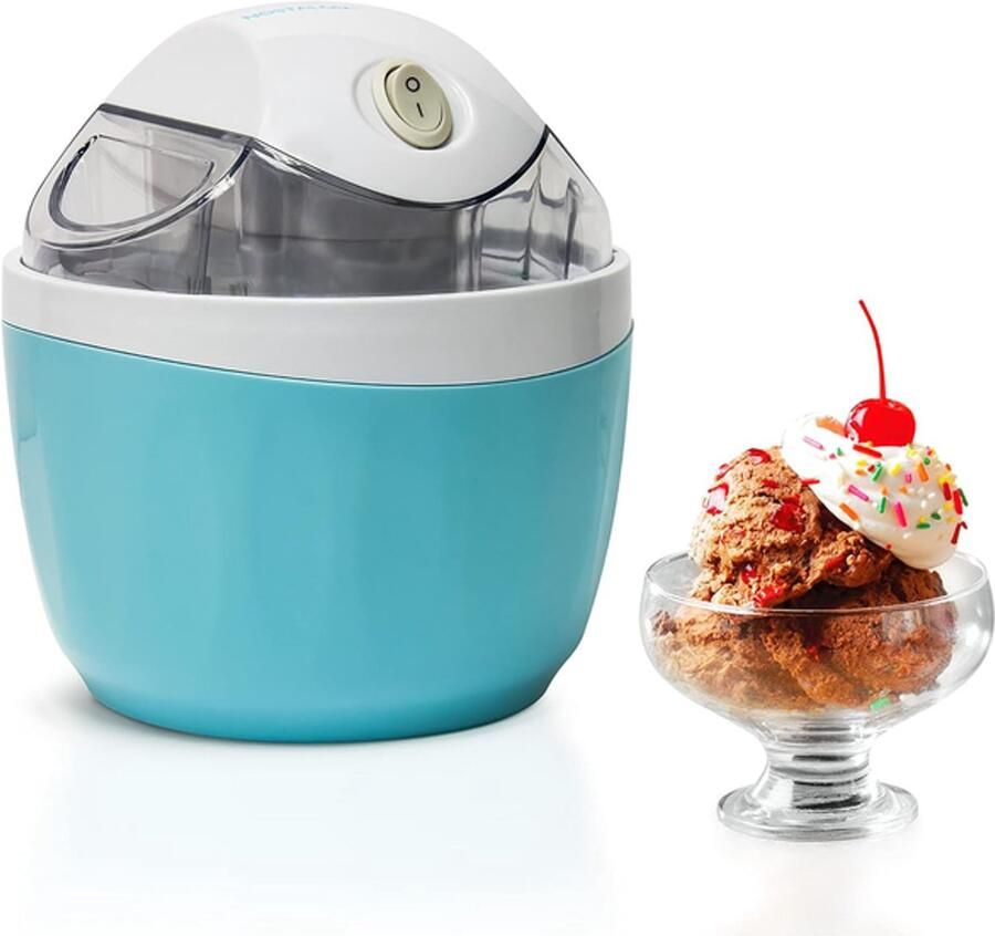 KZQ Elektrische ijsmachine 1-pint capaciteit voor yoghurt gelato en sorbet Geen zout of ijs nodig Modern ontwerp met ingrediëntopening Blauw