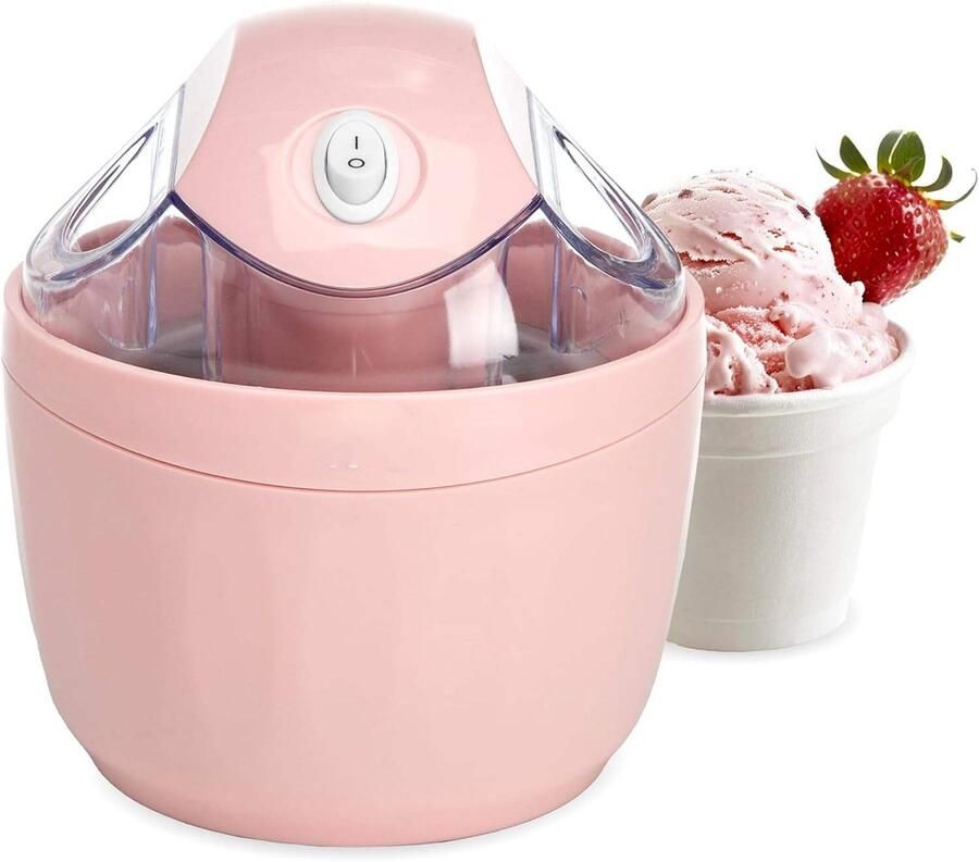 KZQ Elektrische ijsmachine 1-pint capaciteit voor yoghurt gelato en sorbet Geen zout of ijs nodig Modern ontwerp met ingrediëntopening Roze